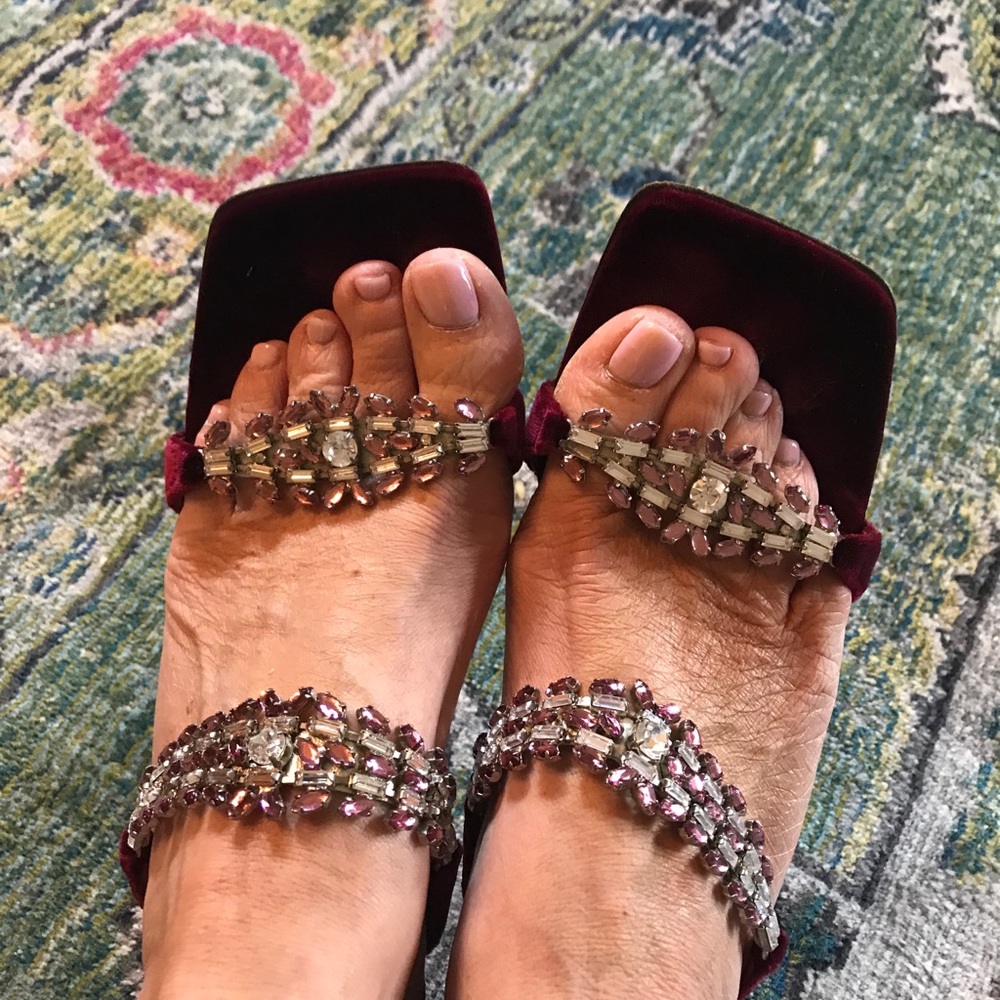 Vintage Giuseppe Zanotti Ruby Velvet Jeweled Sand… - image 7